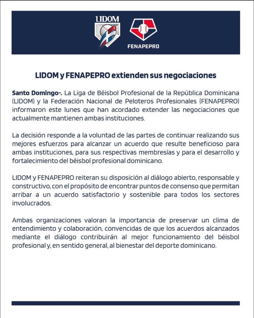 LIDOM y Fenapepro prolongan negociaciones para un nuevo acuerdo